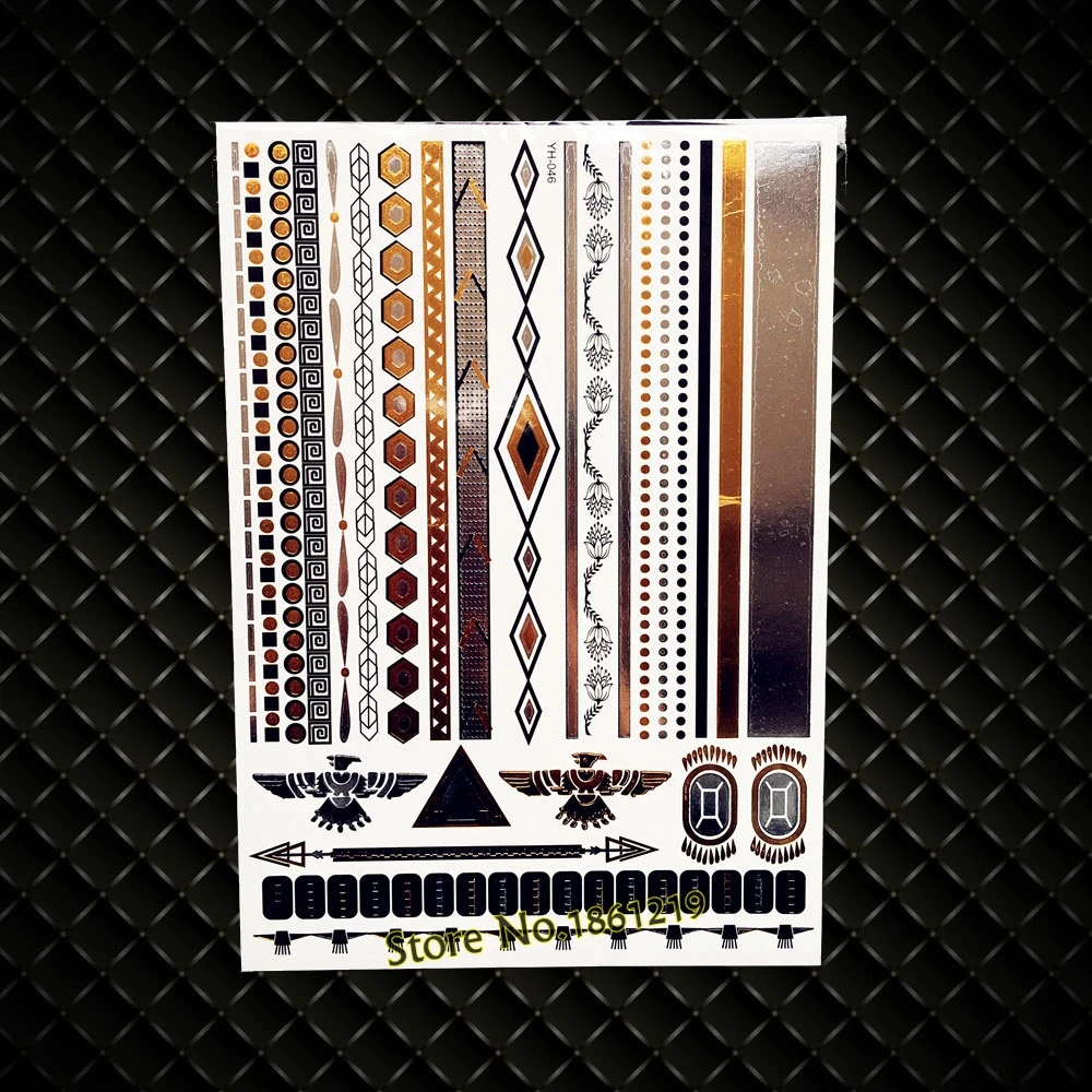 

New Sexy Henna Bracelet Designs Fake Flash Gold Metallic Tattoo Disposable Summer Style Tattoo Stickers GYH-046 Jewelry Sticker