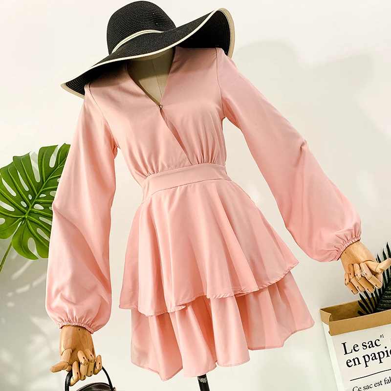 Весна темперамент Воротник с пышными рукавами Высокая талия для похудения