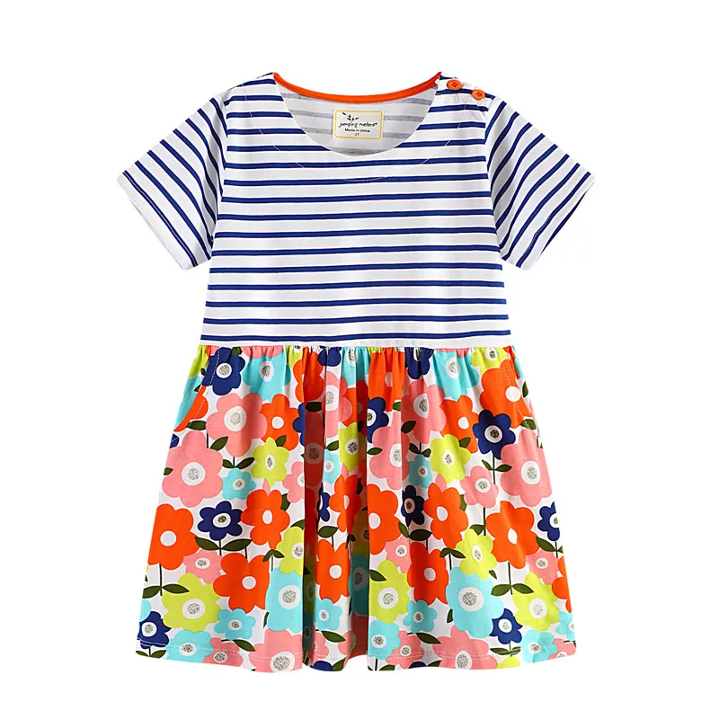 Jumping meters summer Baby girl Dresses flowers striped hot selling children clothes fashion 2018 kids girls knitted dress | Детская