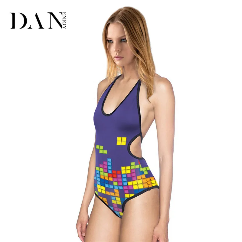 DANENJOY Printed Female Swimsuits One Pieces Sling Print Swimwear Brazilian Women Bodysuit Halter Vintage Bathing Suit | Спорт и