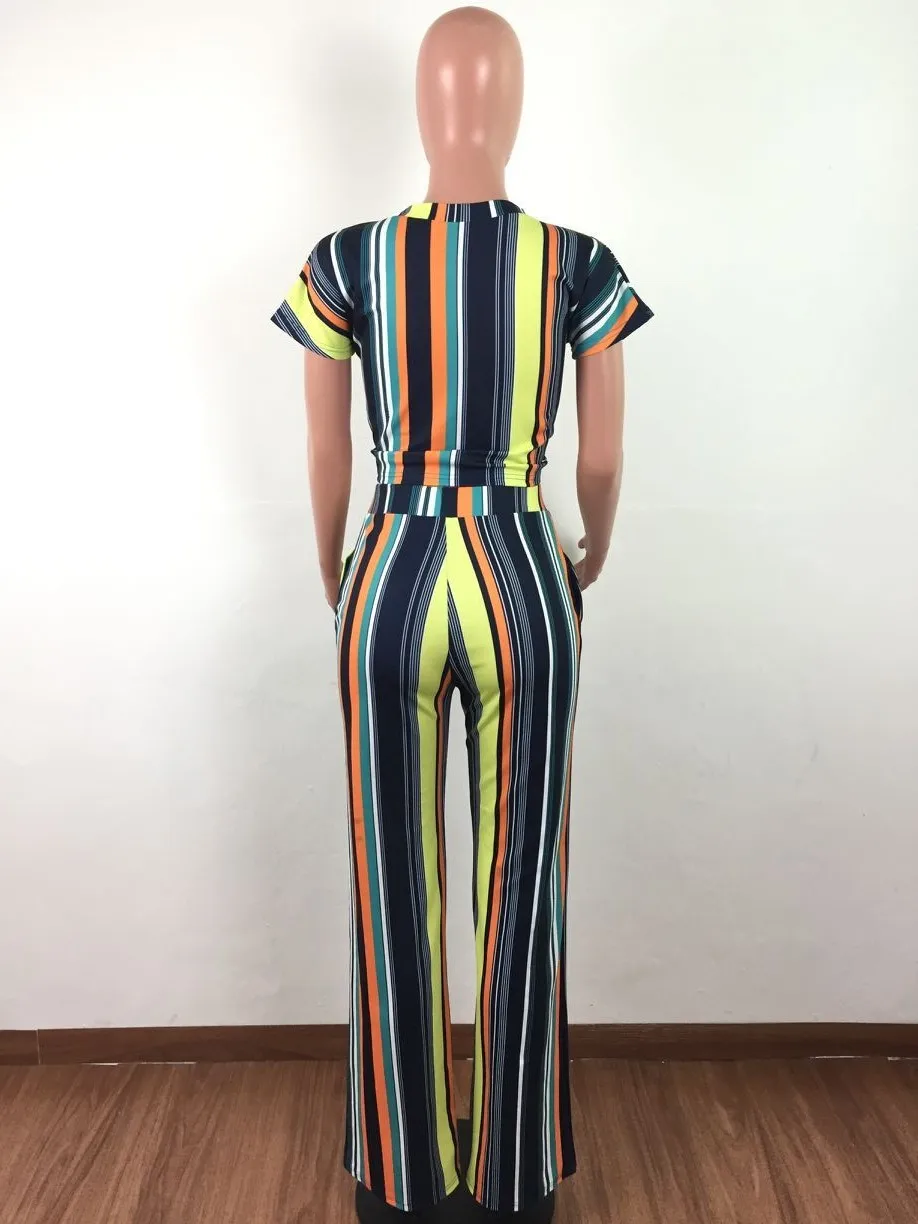 Joiekuno сексуальные длинные Комбинезоны в полоску blusas mujer de moda 2019 комплект из 2