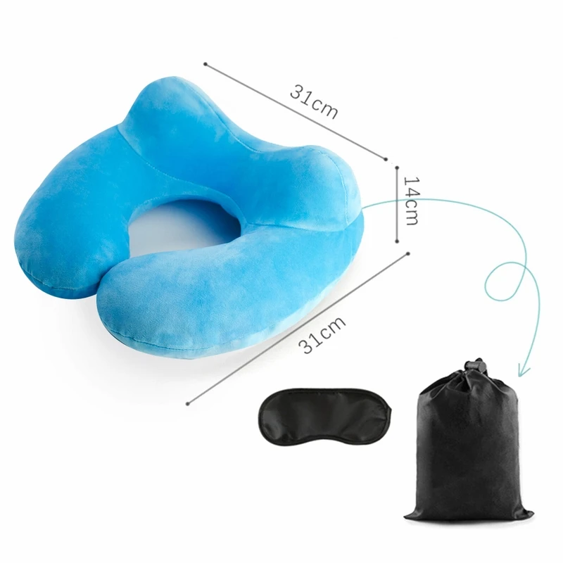 PVC-sky blue U-образные подушки портативная защита шейки надувная подушка путешествия шейный круг пены памяти складной медленный отскок воздуха Путешествия - Цвет: PVC-sky blue