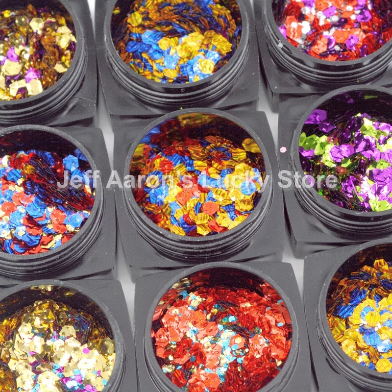 Разноцветные шестигранные блестящие наклейки для ногтей с блестками дизайна