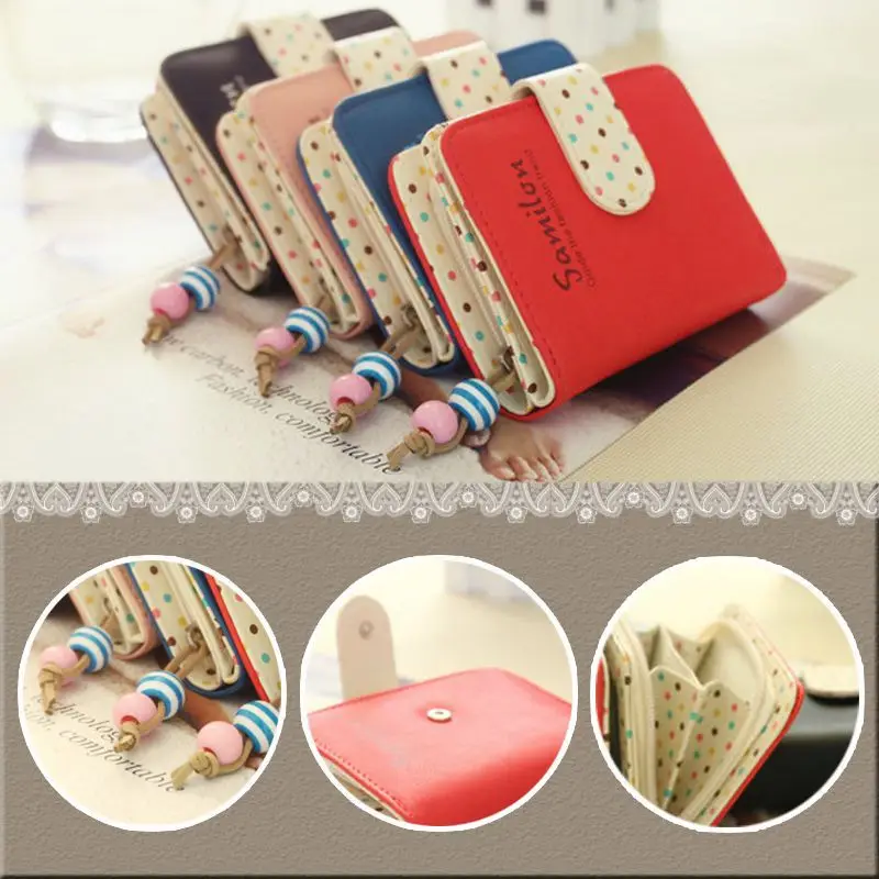 Модный женский короткий кошелек в горошек ярких цветов из искусственной кожи на