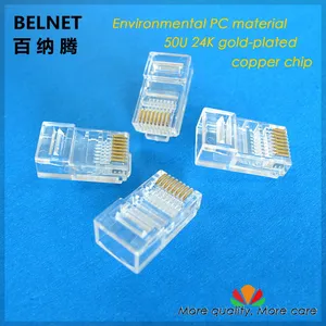 High quality CAT5E UTP crystal head copper chip 50u 24K gold-plated network connectors RJ-45 ethernet cable plug 100pcs/lot