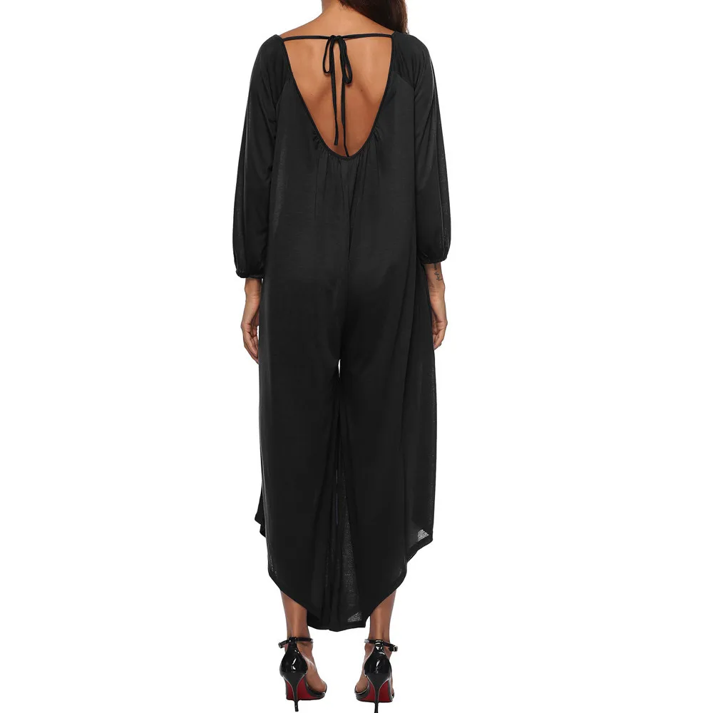 Весна 2019 современный женский комбинезон с открытой спиной и длинным рукавом