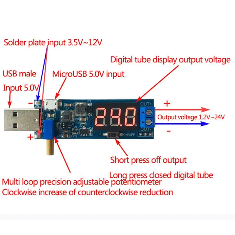 DC 5V до 1 2 V 24V USB Шаг вверх/вниз Питание Модуль Регулируемый