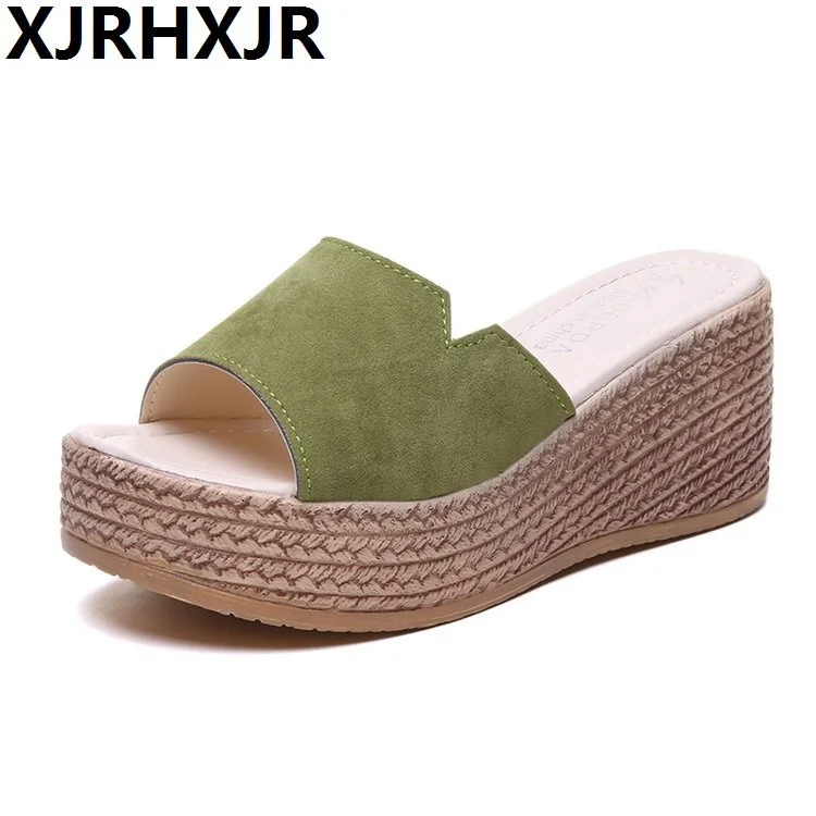 JRHXJR летние тапочка на платформе и высоком каблуке Женские тапочки дамские