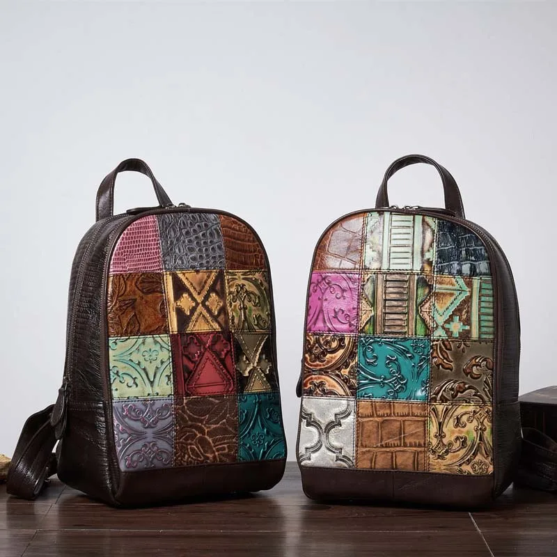 AETOO New retro European and American embossed leather bag first layer cowhide shoulder female backpack | Багаж и сумки