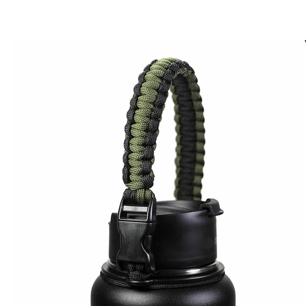 Открытый Пешие прогулки велосипед бутылка для воды подстаканник Paracord ручка ремень шнур веревки безопасности для гидро склянки и бутылки широкий рот - Цвет: Зеленый