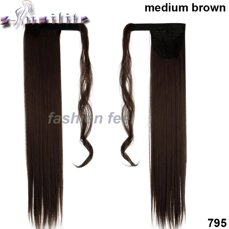 medium brown S-noilite 23 дюйма длинные волнистые волосы на заколках в хвосте накладные волосы конский хвост шиньон синтетические волосы обертывание вокруг хвоста пони наращивание волос - Цвет: medium brown