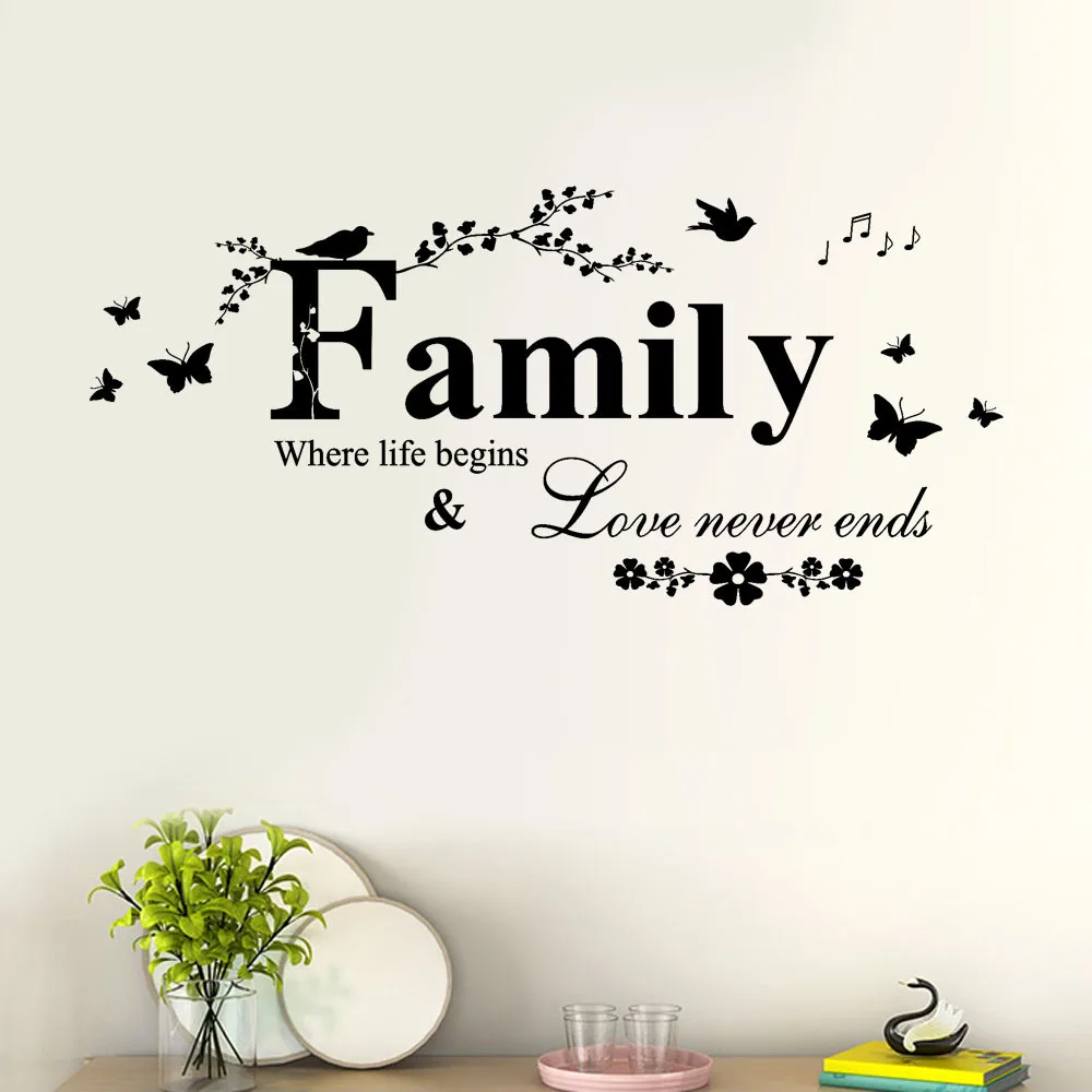 

Домашняя любовь никогда не заканчивается художественная стена с цитатой наклейки семья шаблон обои бабочка с птицами для всей семьи; накле...