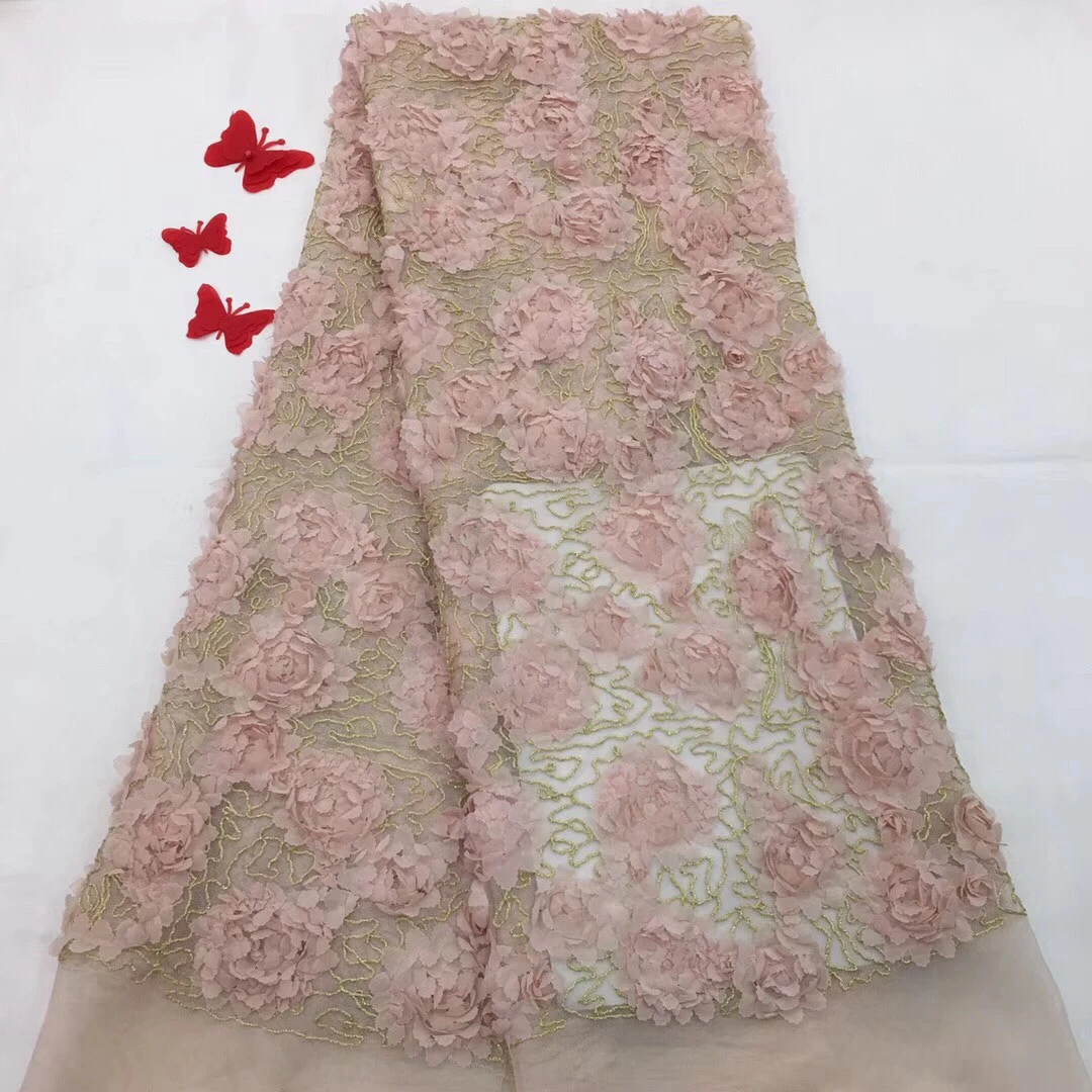 

2018High Quality French Tulle Lace Rendas Guipure 3D Flower Mesh Embroidery Fabric Nigerian Fabric For Wedding dresses