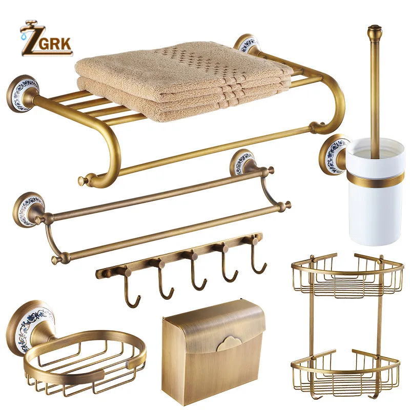 zgrk antique bathroom blue and white porcelain accessories carved copper alloy hardware set wall mounted bathroom hardware kit free global shipping