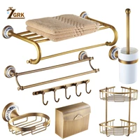 ZGRK Antique Bathroom Blue and White Porcelain Accessories Carved Copper-Alloy Hardware Set Wall Mounted Bathroom Hardware Kit