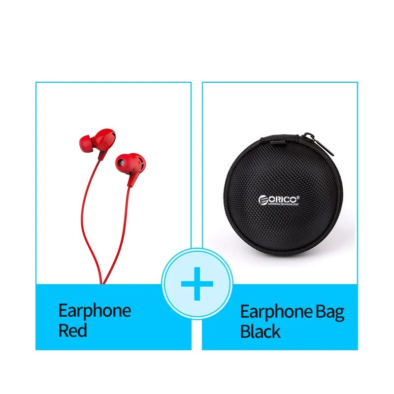 Red Earphone Bag ORICO цветные музыкальные наушники-вкладыши, стереонаушники с басами, гарнитура 3,5 мм, наушники с микрофоном для телефона Xiaomi huawei - Цвет: Red Earphone Bag