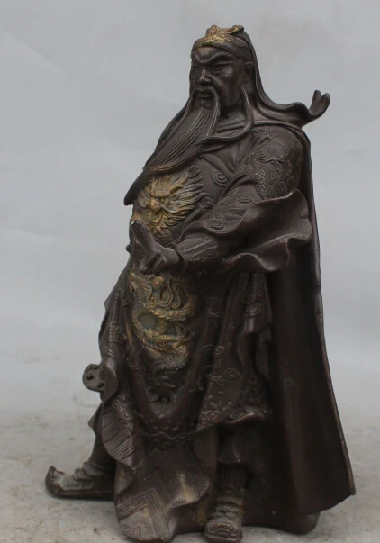 SCY 004136 11 &quotкитайская Бронзовая позолоченная подставка Dragon Guan Gong Yu воин Меч с