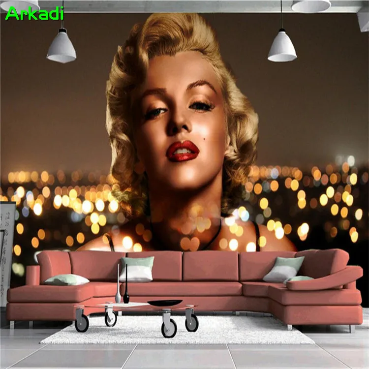 

European and American fashion Marilyn Monroe girl mural 3D wall wallpaper photo smiley living room wall art decoration wallpaper