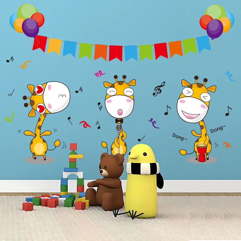 Мультфильм жираф музыка Вечеринка наклейки на стену для детской комнаты спальни