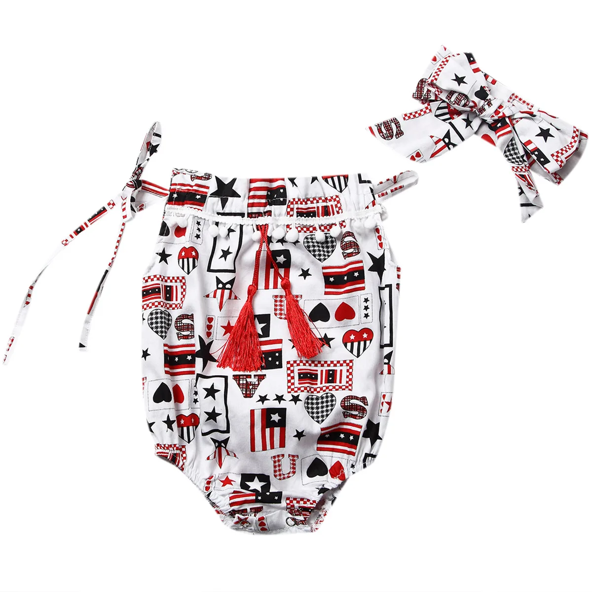 Летний костюм с флагом для маленьких мальчиков и девочек + повязка на голову