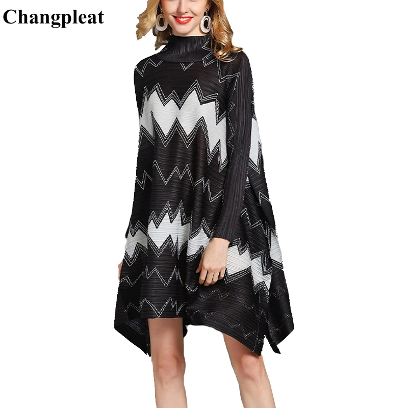 Changpleat/Новинка 2019 года весеннее платье с высоким воротником и длинными рукавами