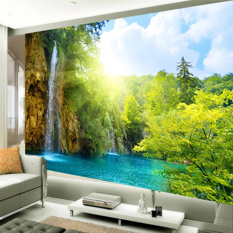 

Custom 3D Photo Wall Paper Waterfall Landscape Wall Covering Wallpaper For Living Room Bedroom Decor Wallpaper Murals Forest