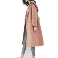 2020 autumn winter women coat wool fashion double sided long hooded ladies overcoat female plaid overcoat casaco feminino lx415