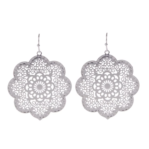 silver color Круглые серьги из сплава золотого цвета, модные ювелирные изделия, висячие серьги, бижутерия в виде цветка Pendientes - Окраска металла: silver color