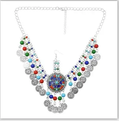 Silver Модная Монета Кисточкой головной убор Резные красочные бусины цепочка на голову для женщин Цыганский танец живота индийские этнические винтажные аксессуары для волос - Окраска металла: Silver
