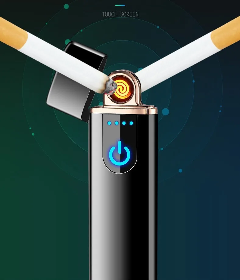 НОВАЯ тонкая зарядка через Usb Зажигалка с сенсорным экраном зажигалки для электронных сигарет маленькая перезаряжаемая электрическая зажигалка ветрозащитный подарок для мужчин