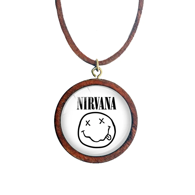 Рок Группа лого нирваны кулон ожерелье смайлик картина винтажное деревянное из