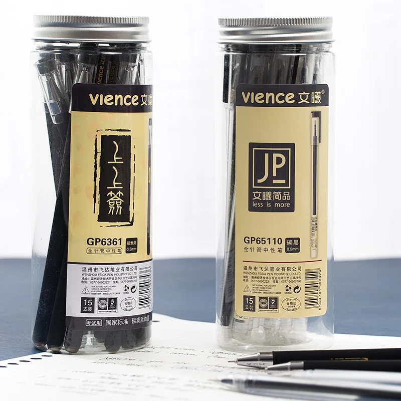 15 шт., гелевая ручка Vience Barrel, полностью игольчатая, 0,5 мм, специально для экзамена, фирменная ручка, черная, для студентов, с большой емкостью