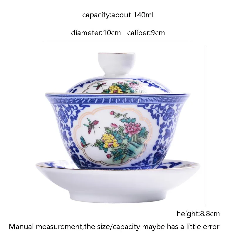 140 мл Цзиндэчжэнь сине-белый фарфор Gaiwan Крышка для чайника чаши и блюдце набор