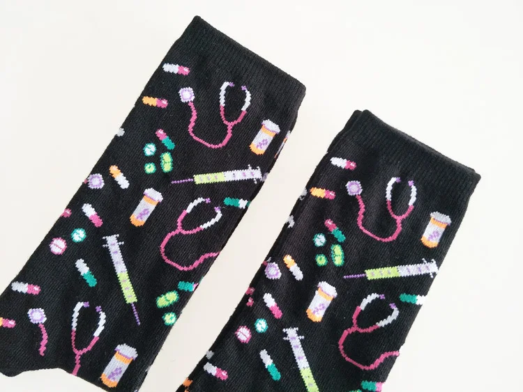 Носки хлопковые компрессионные с принтом в виде стетоскопа |