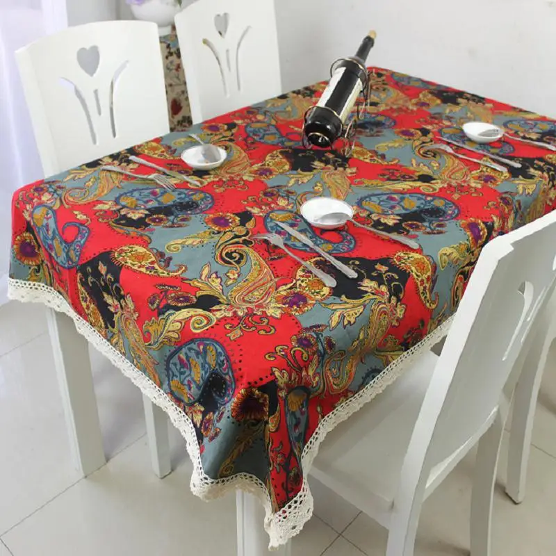 Национальный Цветочный цвет Ткани Хлопковые льняные скатерти для стола свадьба