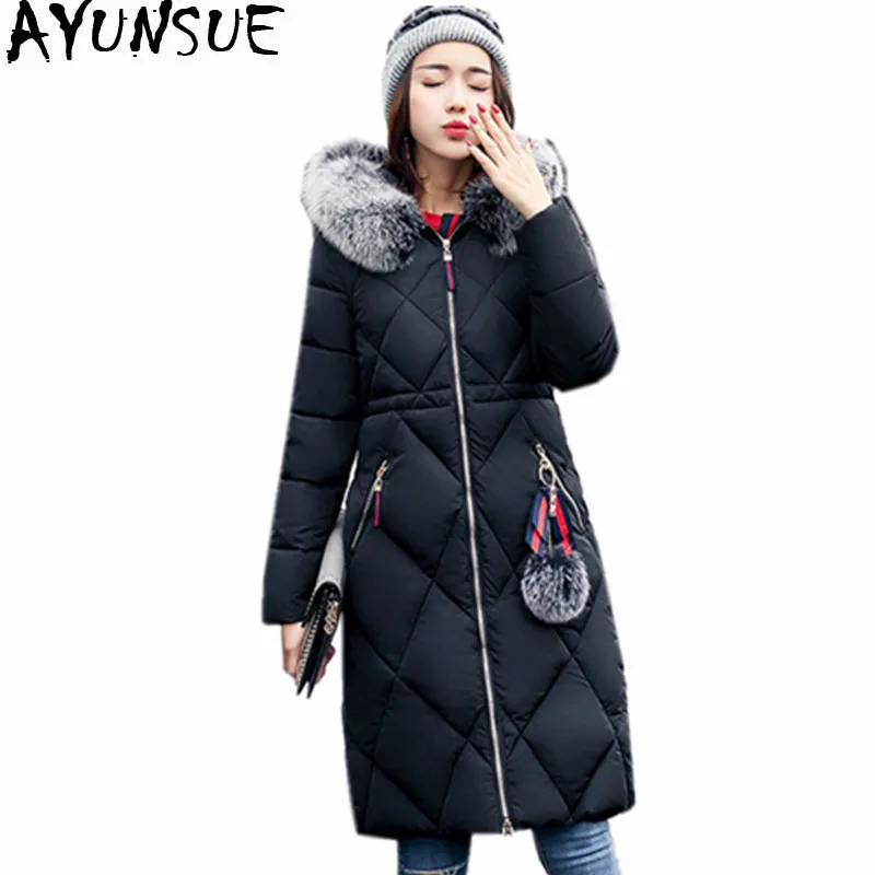 Женская парка с капюшоном AYUNSUE длинная куртка хлопковой подкладкой и меховым