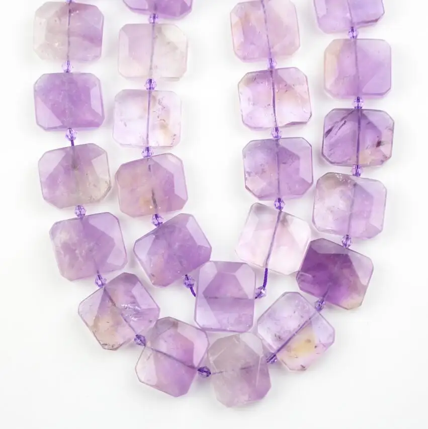 

Full Strand Raw Natural Amethysts Citrines Beads,Center Drilled Smooth Faceted Slab Rectangle Shape Beading for DIY Necklace