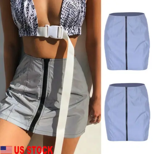 Женская Сексуальная мини юбка на молнии из искусственной кожи блестящая Клубная