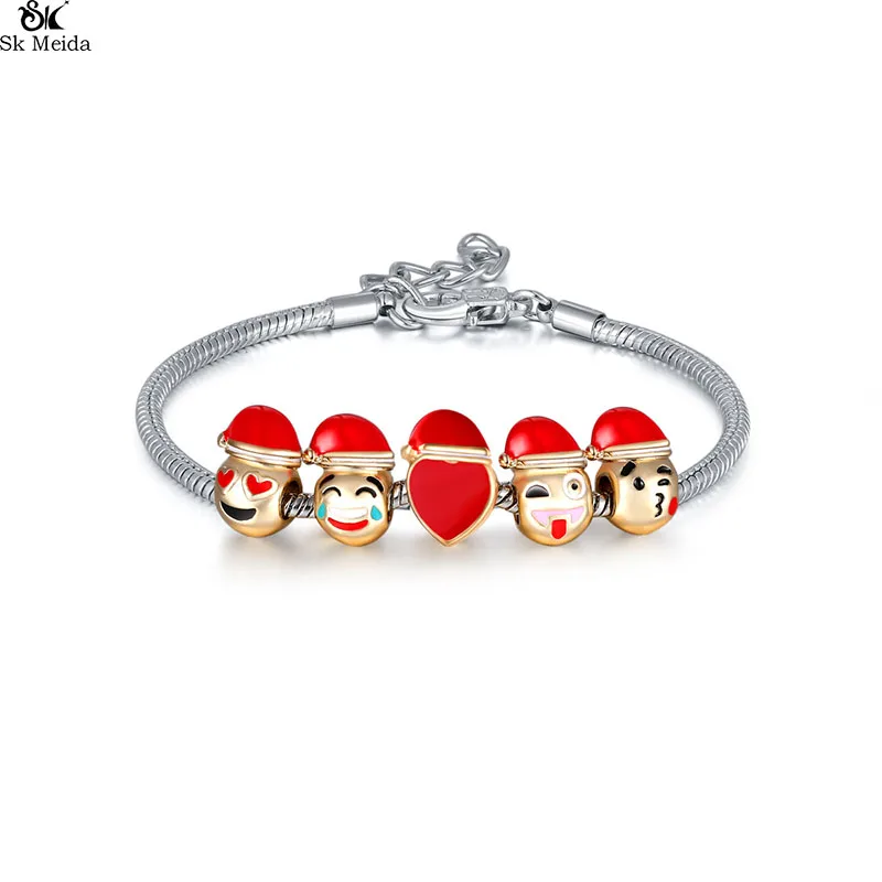 Christmas Face Expression Bracelet Alloy Hat Beads Green Gold For Women Accessories Female E-46 | Украшения и аксессуары