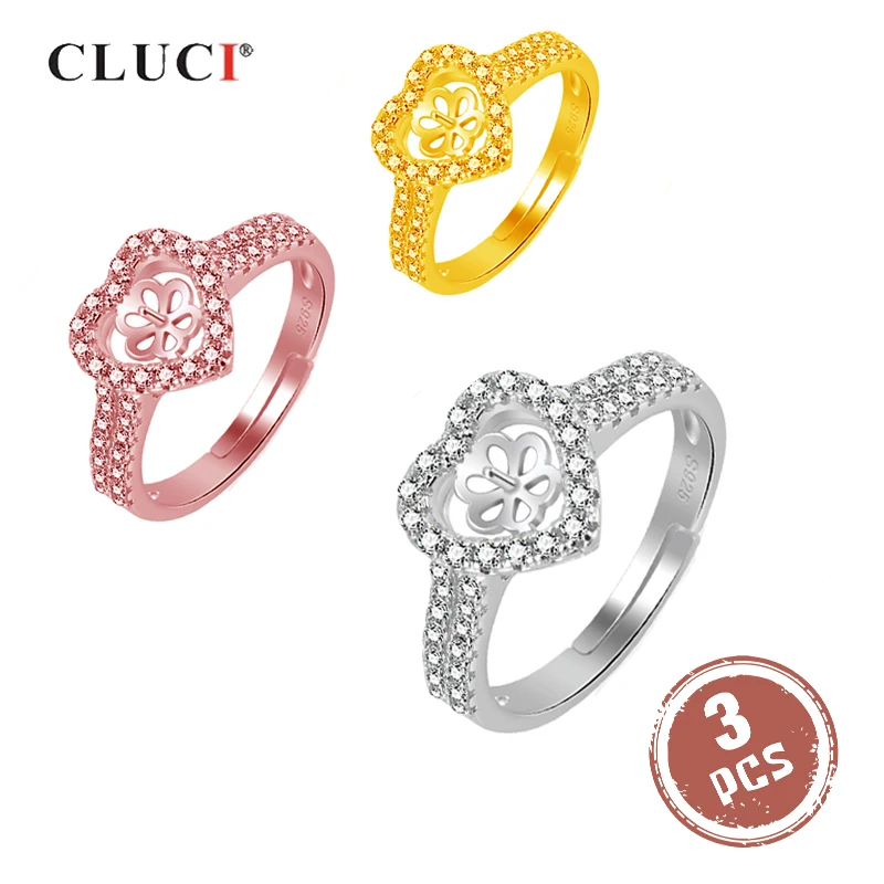 CLUCI 3 шт серебряное кольцо в форме сердца 925 пробы женское Ювелирное с жемчугом