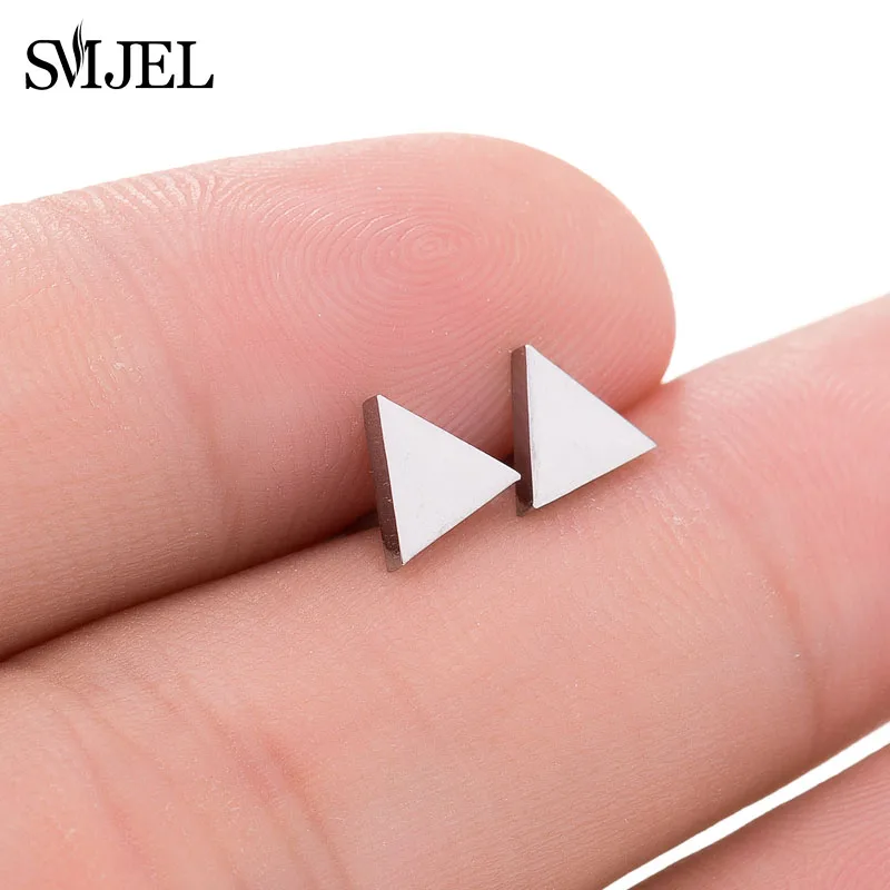 triangle SMJEL крошечные серьги-гвоздики из нержавеющей стали в виде листьев дерева жизни для женщин, модная Цветочная бижутерия, черные серьги - Окраска металла: triangle