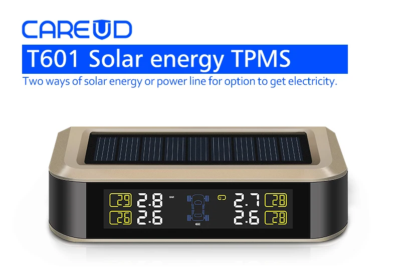 T601X-NF+ Car Solar Power TPMS and Tire Pressure Monitoring System with Wireless 4 Internal Sensor LCD Monitor Support Bar PSI | Автомобили