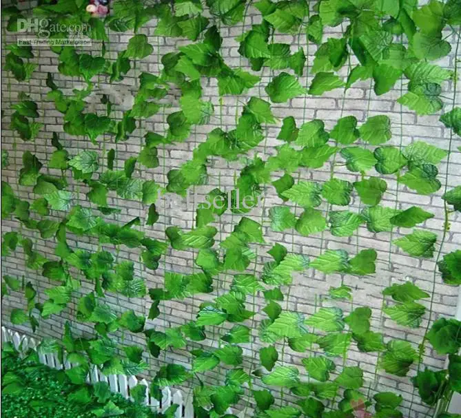 

2.4M Long Decorative Grape Vines Large Leafs Winding Vine Green Ivy Rattan For Home Decor Bar Restaurant Decorations Supply