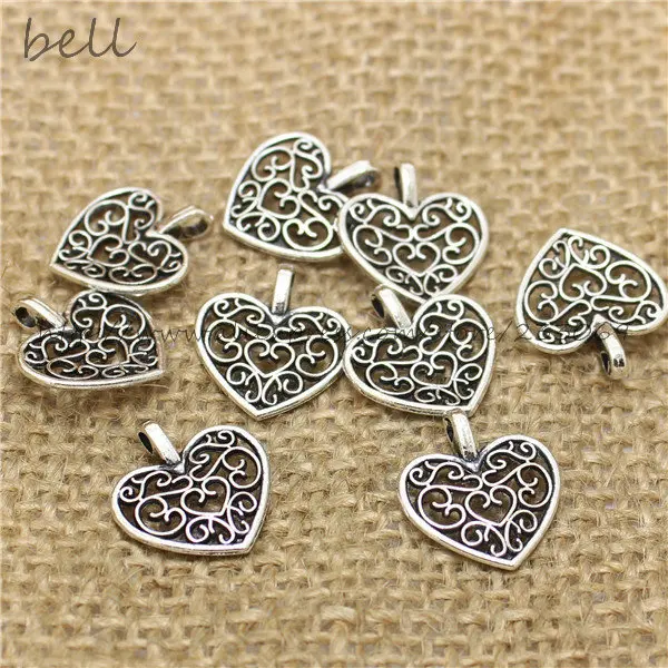 Винтажные шармы подвески в форме сердца 3 цвета 100шт размер 15х16 мм.|heart charm|filigree