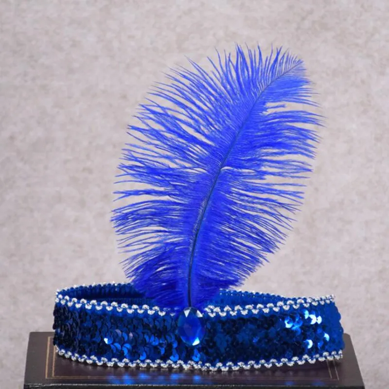 Эластичный головной убор страуса блестящая повязка на голову с перьями для