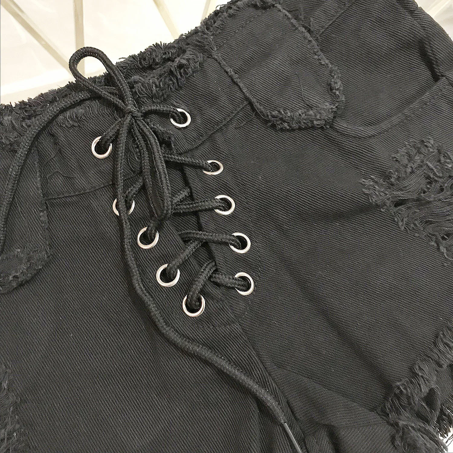 Summer Sexy Women Denim Ripped Shorts Jeans Skinny Front Bandage Lace Up Bandage Mini Shorts Womens  Night Club  Hotpants