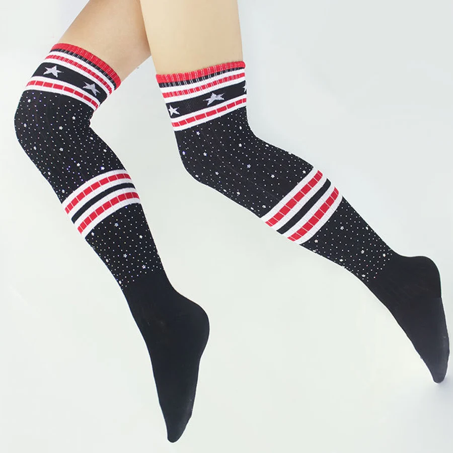Женские хлопковые носки до колена с красными полосками со звездой США | Женская