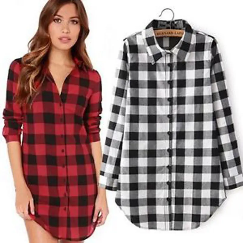 

spring fall Autumn Fashion Blusas Blouses Casual Plaid Cotton Blousas femme Female Office Shirt Long Sleeve Women Clothing