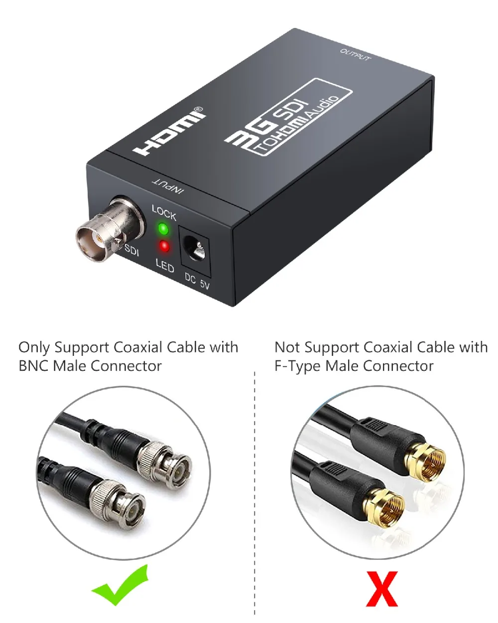 Proster SDI to HDMI Converter Adapter,1080P SDI to HDTV Audio Converter for SD-SDI, HD-SDI and 3G-SDI signals DAC Converter