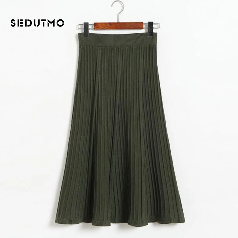 SEDUTMO зимняя вязаная юбка женская плиссированная средней длины Весенняя черная